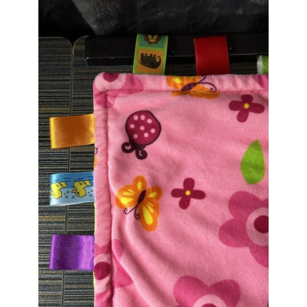 Ribbons Security Blanket Lovey‎ Pink Tags Flowers Butterflies Lady Bugs Laimala